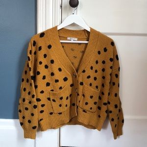 Madewell Button Front V-Neck Dot Cardigan Sweater Mustard Yellow XS